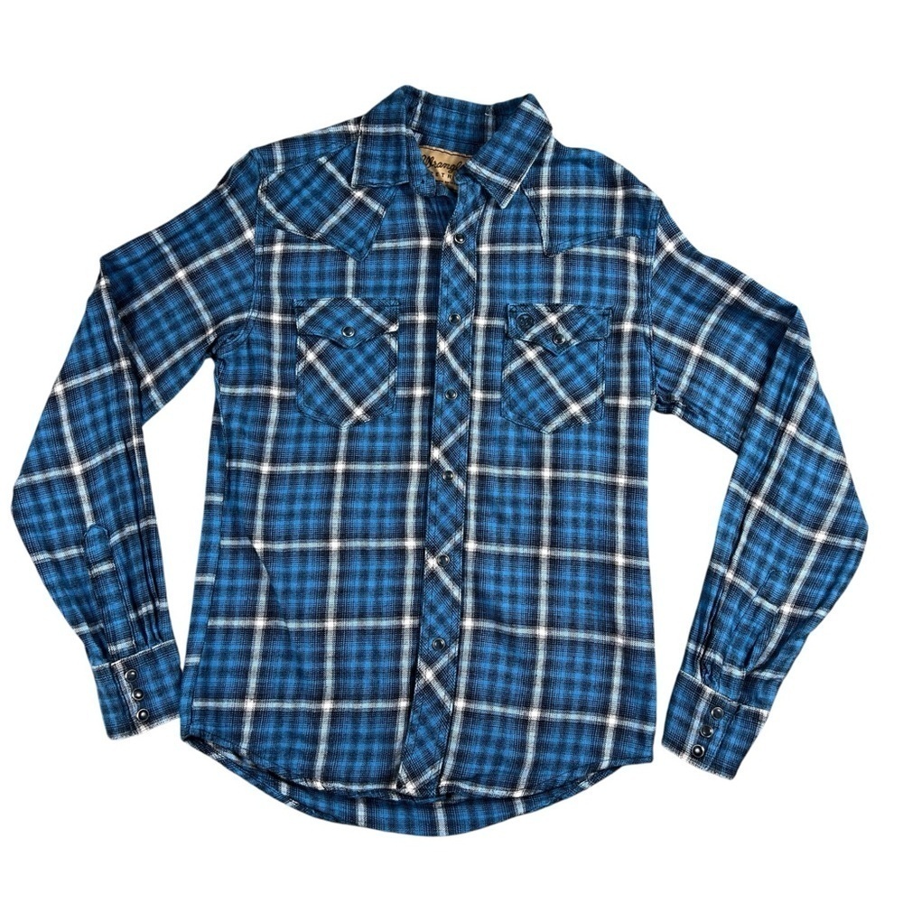 Wrangler Retro Pearl Snap Button Down Shirt Men's Small Plaid Blue Western